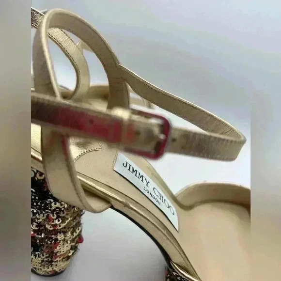 Jimmy Choo London Peachy Peep Toe Sparkle Heels Size 38 Silver Sequins Gold - Picture 9 of 16